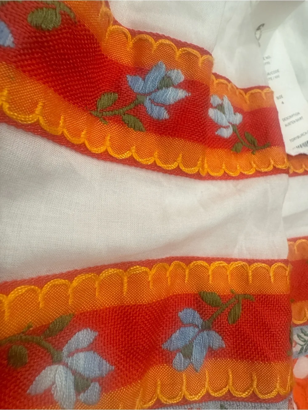 Tory Burch Orange & White Tiered Embroidered Circle Skirt Size 4